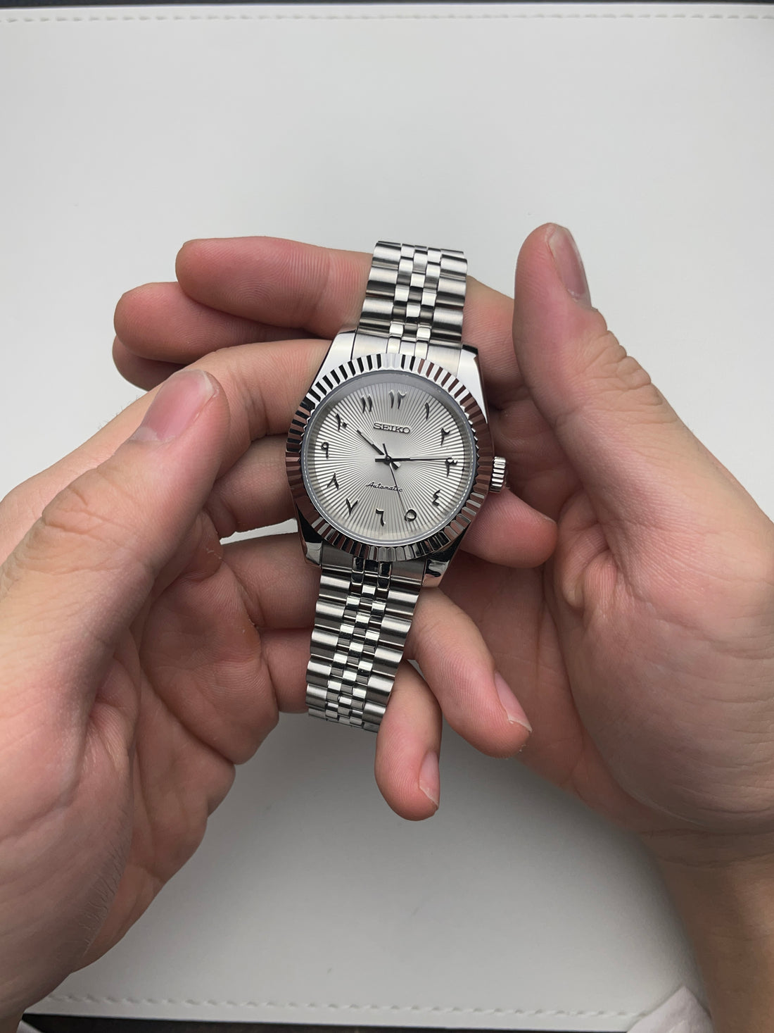 White Arabic Datejust Seiko mod