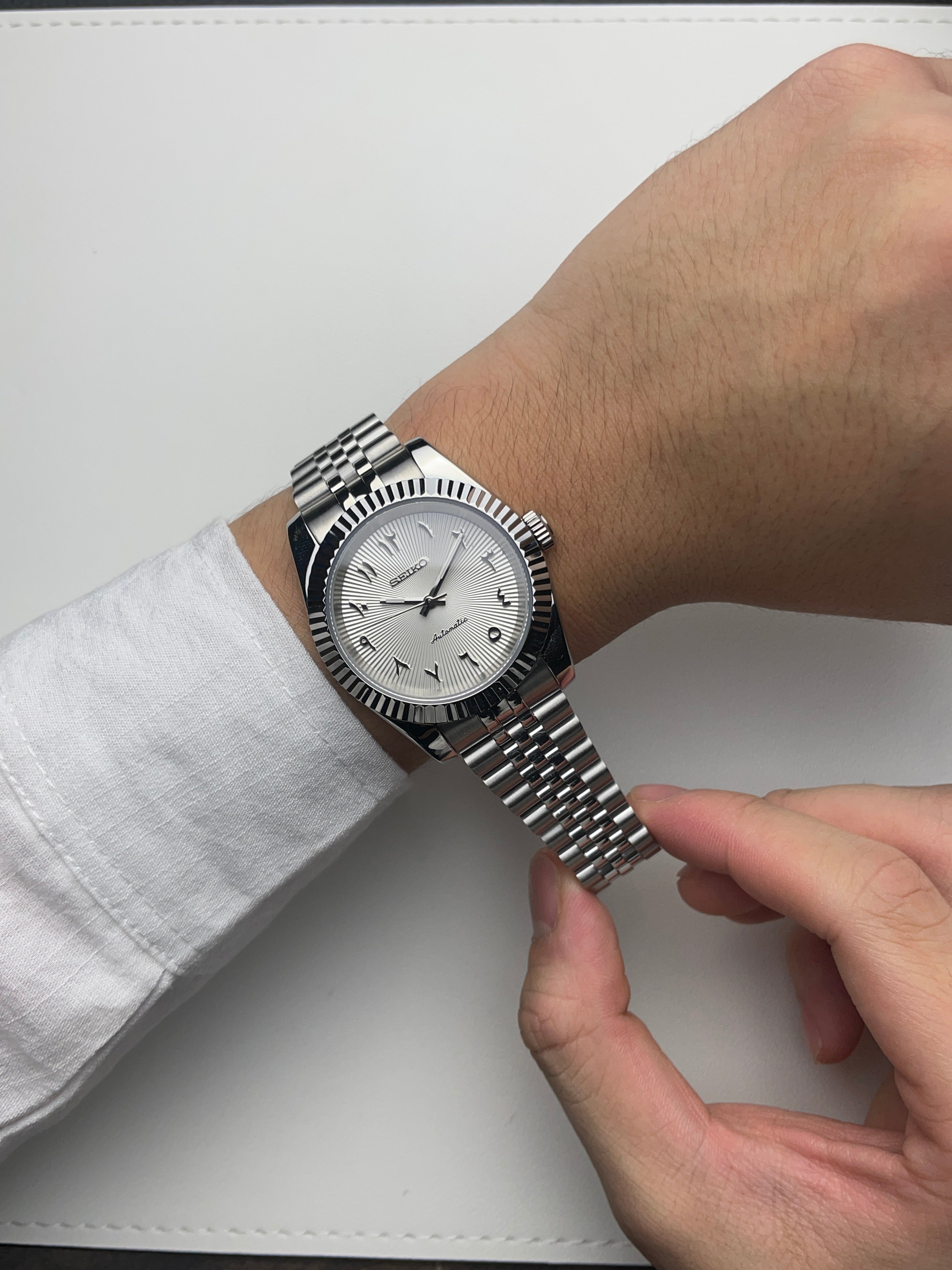 White Arabic Datejust Seiko mod