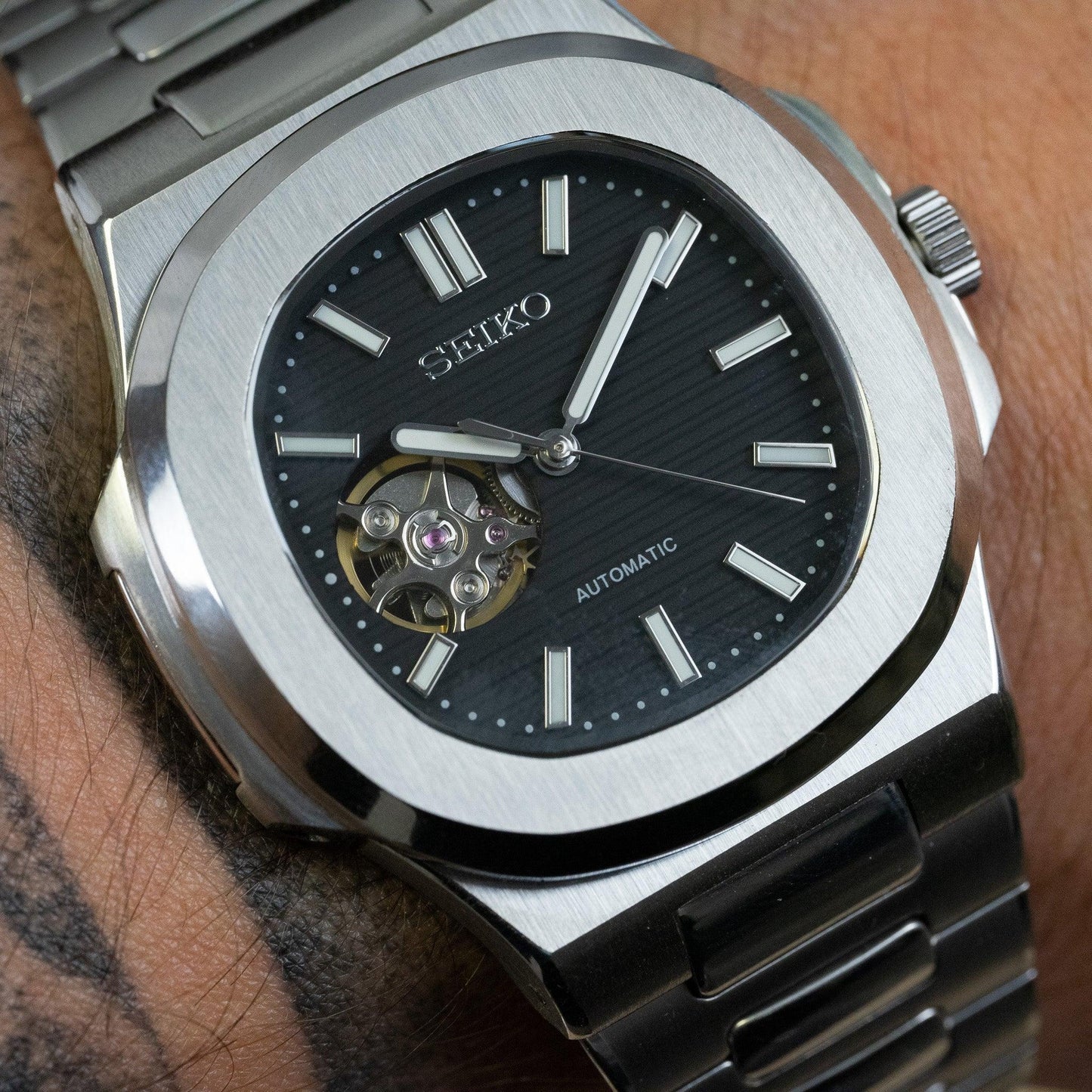 Openheart Black Nautilus Seiko mod