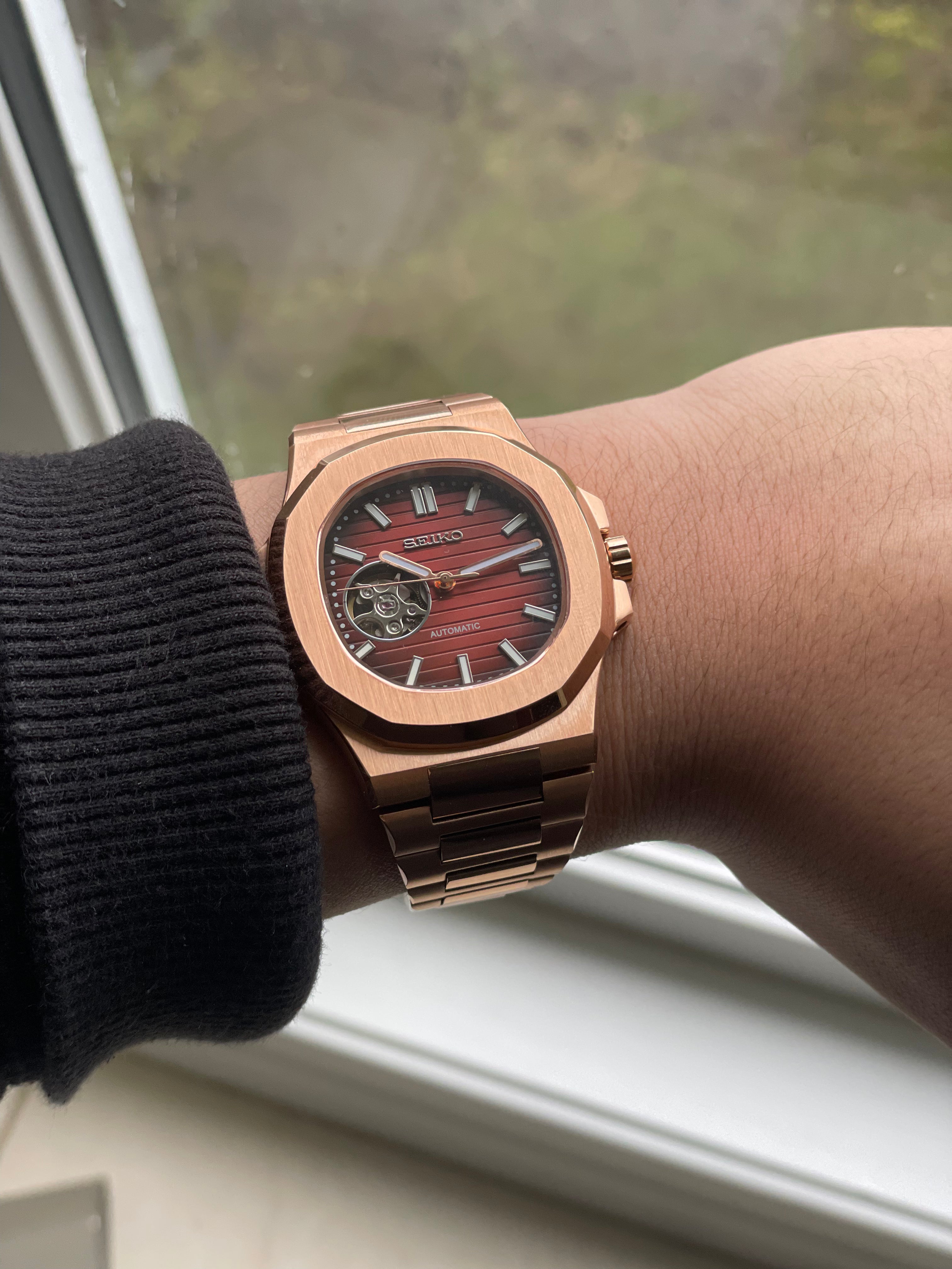 Openheart Rose Gold Nautilus Seiko mod
