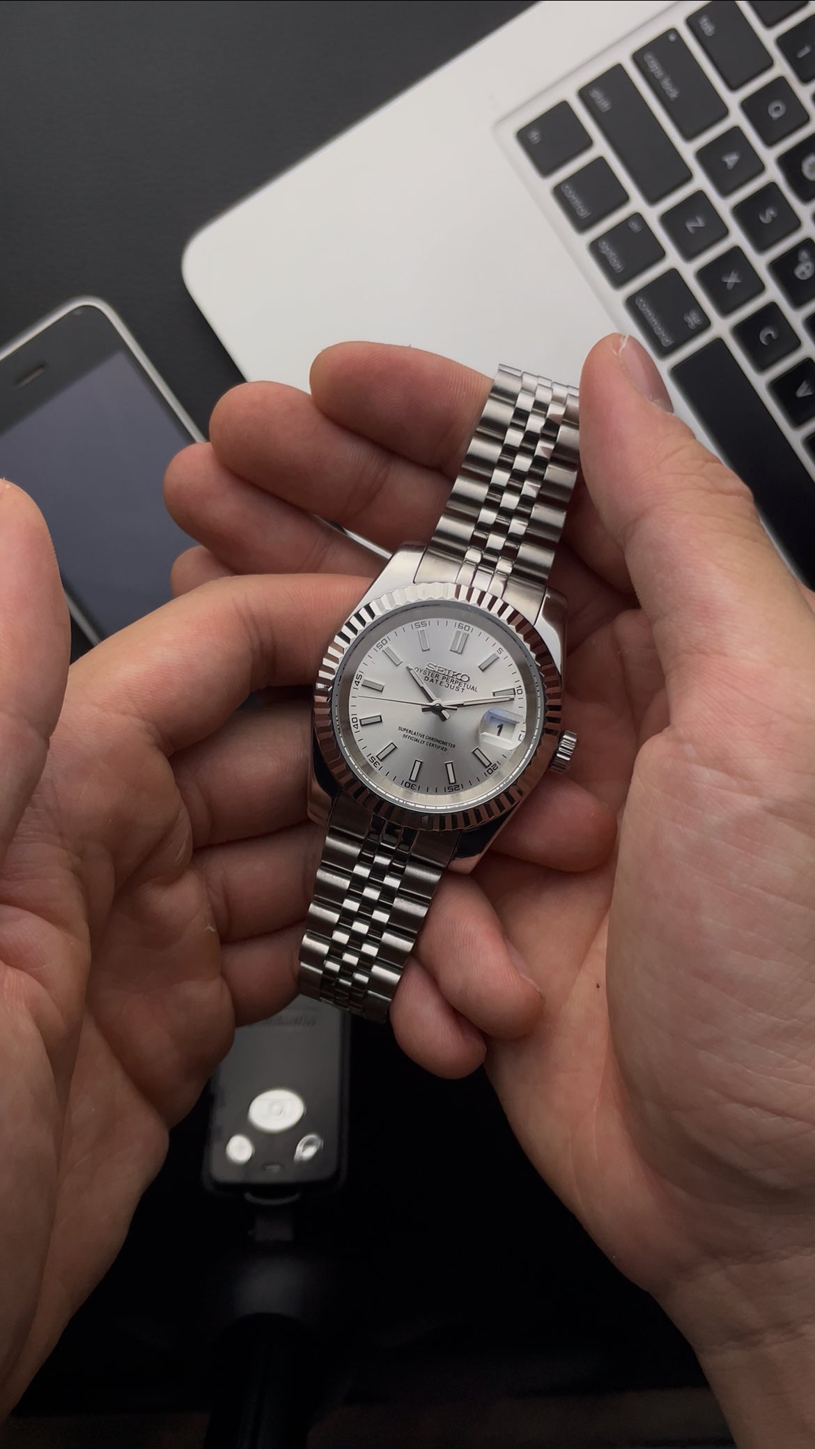 Silver Datejust Seiko mod