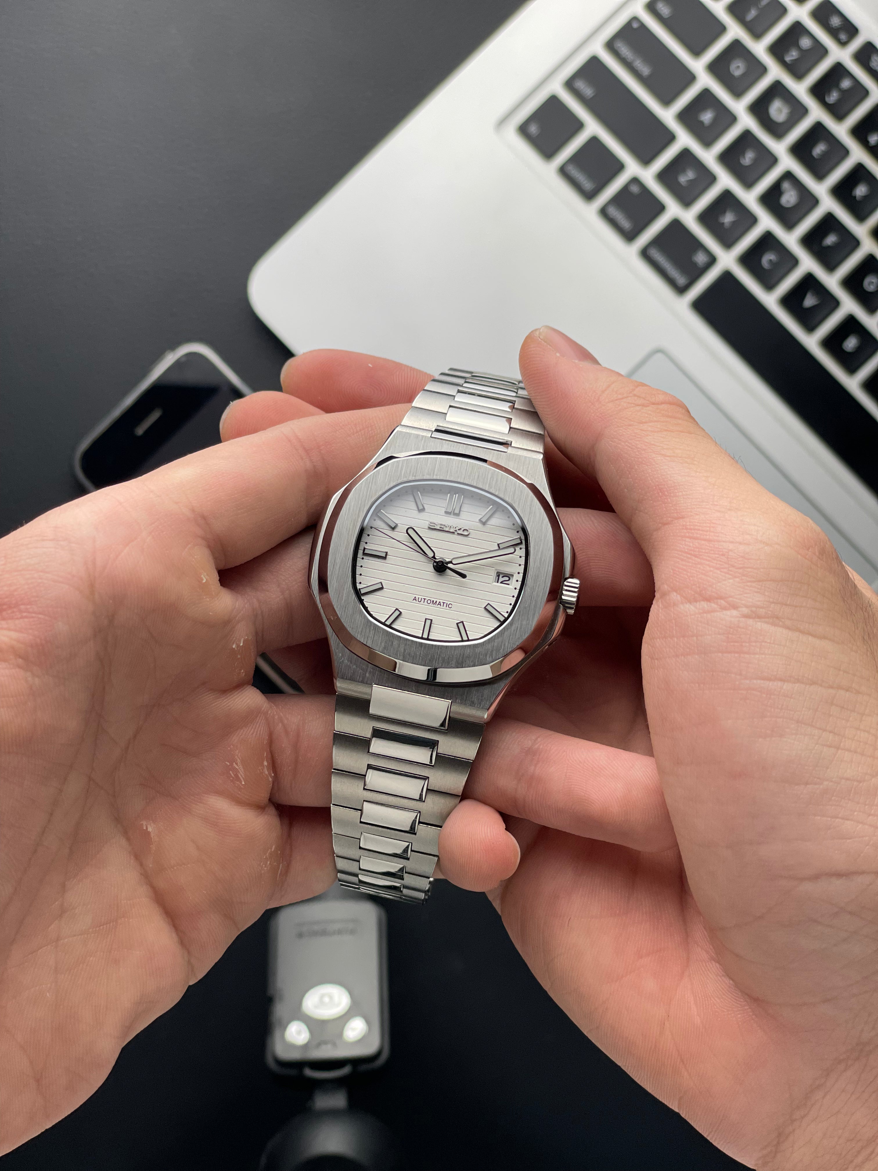 White Nautilus Seiko mod