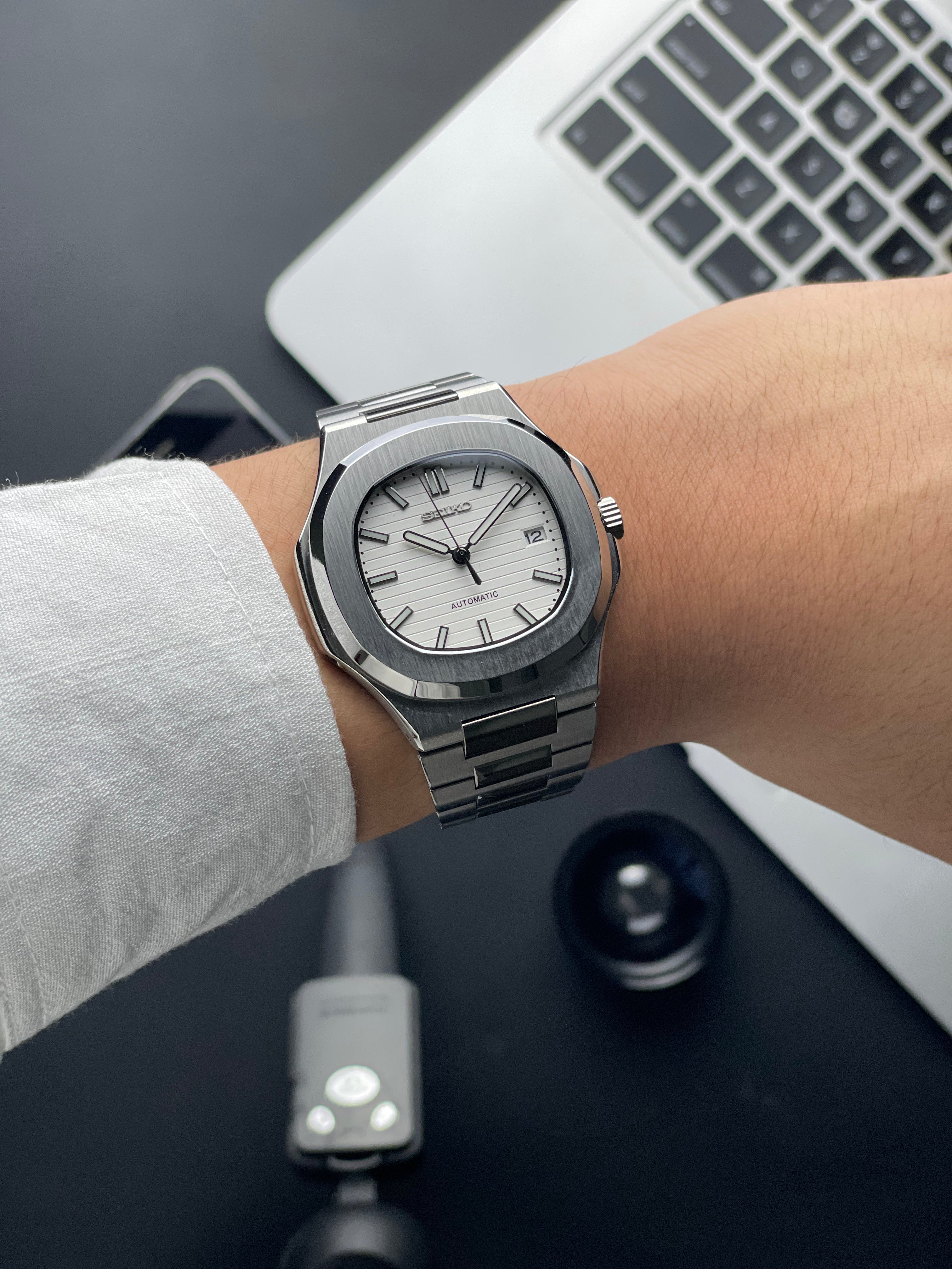 White Nautilus Seiko mod