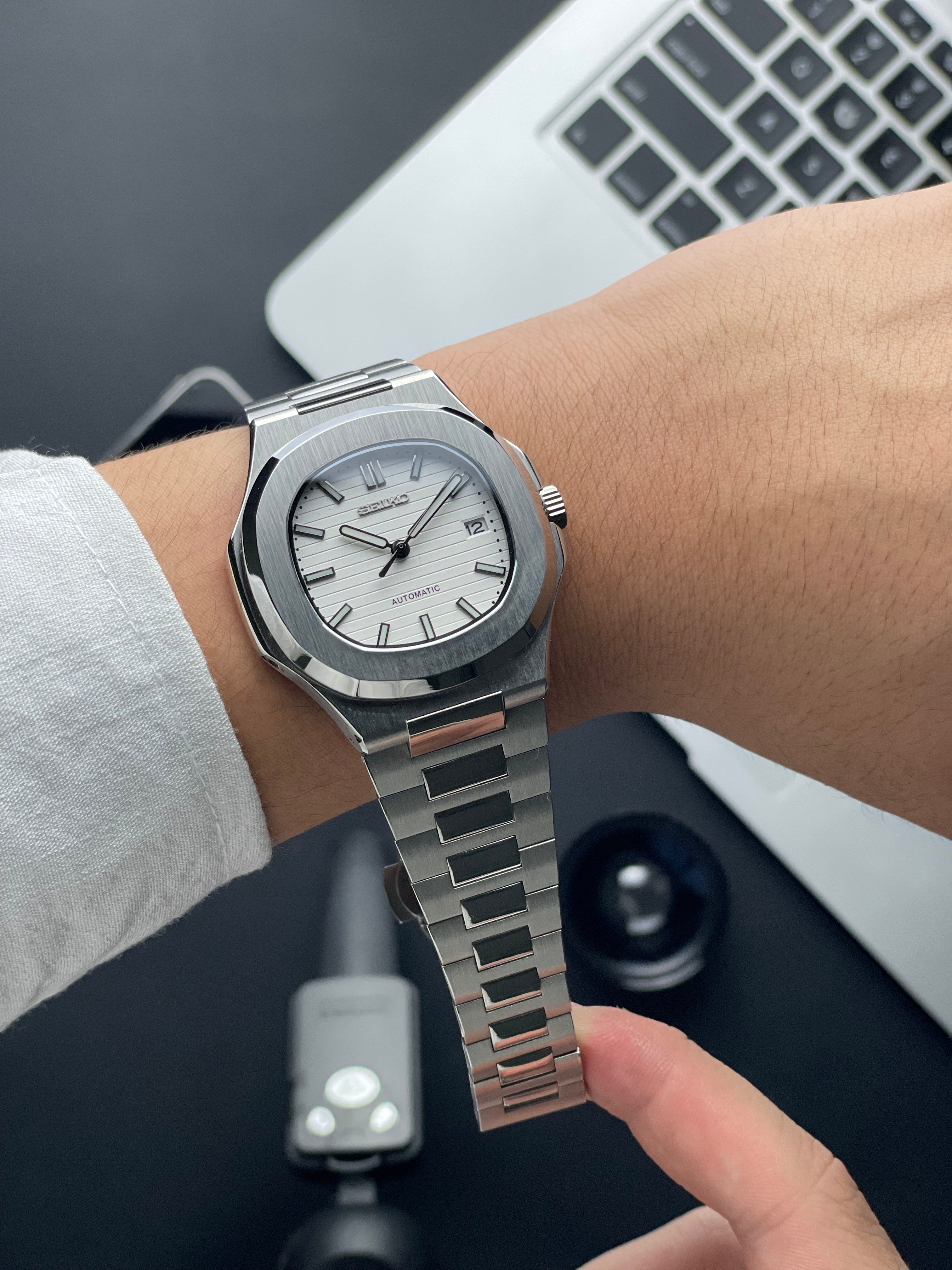 White Nautilus Seiko mod